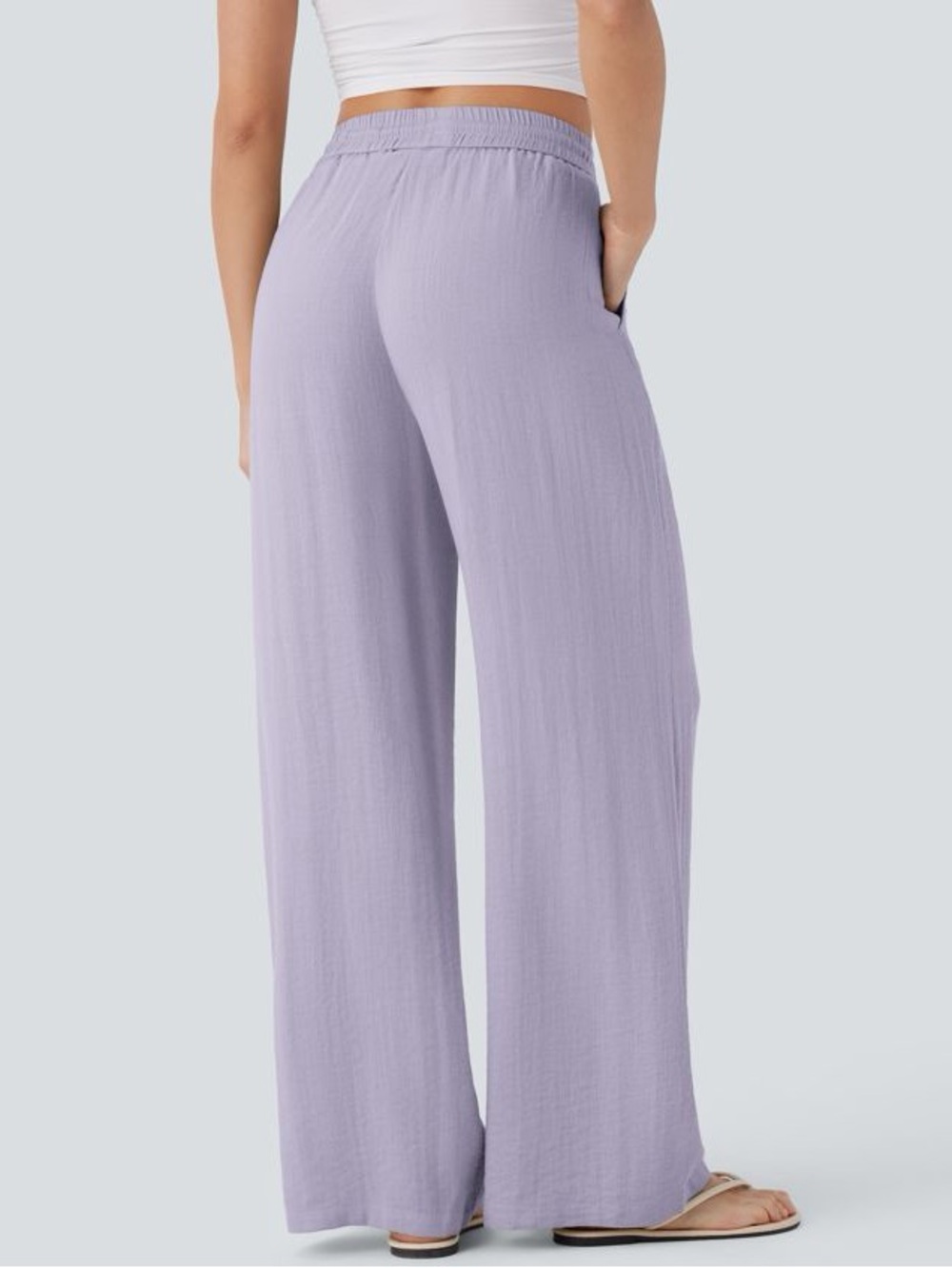 HALARA Lilac High Waisted Drawstring Pocket Wide Leg Linen-Feel Pants Size XL - Picture 2 of 12